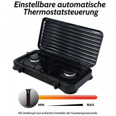 Melko Melko Gaskocher Gaskocher Campingkocher 2 flammig Gasherdplatte Camping Kochfeld, (1-St), Flamme stufenlos regulierbar durch Drehknopf Газовая плита Melko, газовая плита, походная плита, 2 пламени, газовая плита, походная плита, (1 шт.), пламя плав