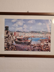 Картина винтажная "Лодки у причала" в раме, масло, 50,5 x 37 см, Германия, 1960-70гг.