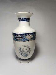 Japan porcelain, Винтажная Ваза "Цветы и птицы" в сине-голубых тонах с позолотой, Раритет, японский фарфор, 22см, Япония 1970г.