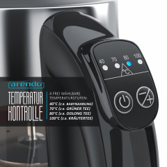Arendo Arendo Wasserkocher, 1,7 l, 2200 W, Edelstahl  Glas mit Teesieb, Teekocher, Temperaturwahl 40° C 100° C  Чайник Arendo, 1,7 л, 2200 Вт, стакан из нержавеющей стали с ситечком для чая, чайник, выбор температуры 40°С 100°С