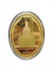 Медальон сувенирный винтажный "Фрауэнкирхе в Дрездене", позолота, 7 х 9 см, Германия, 2005 год.