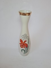 Bareuther WALDASEEN Фарфоровая Ваза с позолотой "Красный цветок", 28.5см x 7см, Германия, 1950-60гг.