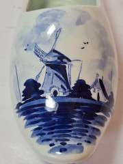 Башмачок декоративный винтажный Delft Blue Holland, бело-голубой дельфтский фарфор с изображением мельницы и цветов, 18 x 5 x 8 см, Голландия, 1960-70гг.