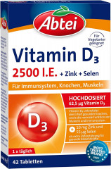 ABTEI Vitamin D3 2500 I.E. Tabletten Titandioxidfr 3stk x 42st, Витамин D3 2500 + Цинк + Селен, 3 упаковки х 42шт