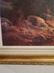 Картина винтажная / репродукция Trelony "Домик в горах", большой формат, 114 х 65 см, Германия, 1980-90гг.