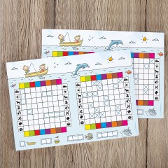 nikima Papeterie 2er Set A5 Spielblock Schiffe versenken JUNIOR\/ KIDS Reisespiel Flottenmanover Reisespiele Набор канцелярских принадлежностей из 2 игровых блоков формата А5 Морские корабли JUNIOR/ KIDS игры в путешествия маневры флота игры в путешествия