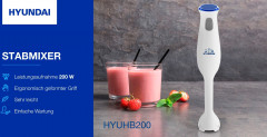 Hyundai Hyundai Stabmixer HB200, 200 W, 1 Geschwindigkeit, 2 Klingen, ergonomische Griffform Ручной блендер Hyundai HB200, 200 Вт, 1 скорость, 2 лезвия, эргономичная форма ручки