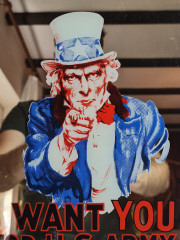 Картина-постер винтажная "I want you for U.S.Army" с изображением Дяди Сэма, зеркало, дерев.рама, 34 х 24 см, Германия, 1960-70гг.