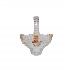 Корзина хрустальная винтажная Anna Hutte с позолоченным узором, 15,5 x 11 x 19 см, Германия, 1960-70гг.