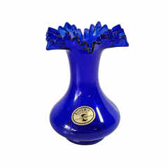 Ваза винтажная, синее богемское стекло, ручная работа, 15 x 11 см, Чехословакия, 1960-70гг.