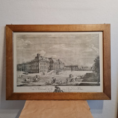 Картина винтажная "Вид на Королевский дворец в Потсдаме", в раме, графика, 90,5 x 66 см, Германия, 1960-70гг.