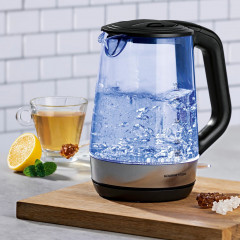 GOURMETmaxx GOURMETmaxx Wasserkocher Glas-Wasserkocher 1,7l Edelstahl/schwarz, 1.7 l, 2200,00 W  Чайник GOURMETmaxx стеклянный чайник 1,7л нержавеющая сталь/черный, 1,7 л, 2200,00 Вт