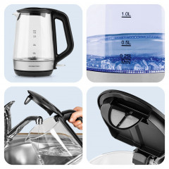 GOURMETmaxx GOURMETmaxx Wasserkocher Glas-Wasserkocher 1,7l Edelstahl/schwarz, 1.7 l, 2200,00 W  Чайник GOURMETmaxx стеклянный чайник 1,7л нержавеющая сталь/черный, 1,7 л, 2200,00 Вт