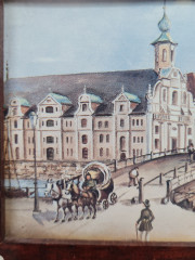 Картина винтажная Im Stil C.Stenton "Городской пейзаж", деревянная рама, 17 х 12 см, Германия, 1960-70гг.