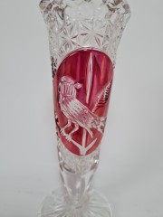 Red Bird Hofbauer Хрустальная ваза " Птица на красном фоне" 17см x 6см, 1970-80гг.