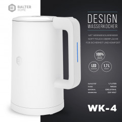 Balter Balter Wasserkocher WK-4, Edelstahl, 1,7 Liter, Doppelwand Design, BPA frei, LED, weiss  Чайник Balter WK-4, нержавеющая сталь, 1,7 литра, конструкция с двойными стенками, без BPA, светодиод, белый