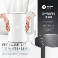 Balter Balter Wasserkocher WK-4, Edelstahl, 1,7 Liter, Doppelwand Design, BPA frei, LED, weiss  Чайник Balter WK-4, нержавеющая сталь, 1,7 литра, конструкция с двойными стенками, без BPA, светодиод, белый