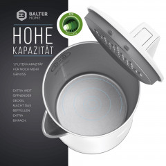 Balter Balter Wasserkocher WK-4, Edelstahl, 1,7 Liter, Doppelwand Design, BPA frei, LED, weiss  Чайник Balter WK-4, нержавеющая сталь, 1,7 литра, конструкция с двойными стенками, без BPA, светодиод, белый