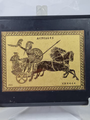 Панно винтажное M.L.S "Ахиллес" в деревянной раме, гравировка на бронзе, ручная работа, 20 х 15 см, Греция, 1960-70гг.