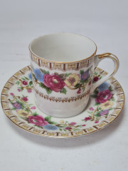 Кофейная пара винтажная Quality, белый фарфор с обильным ярким цветочным рисунком, Германия, 1960-70гг.