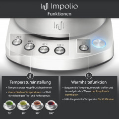 Impolio Impolio Wasser-/Teekocher Impolio Glas Wasserkocher mit Temperatureinstellung, Teesieb Aufsatz Прибор для приготовления чая и воды Impolio Стеклянный чайник Impolio с регулировкой температуры и ситечком для чая