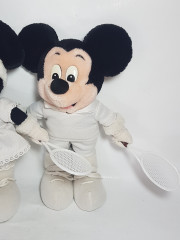 Игрушки мягкие винтажные Minney Maus & Mickey Maus с теннисной ракеткой в белом, 31 и 33 см, Германия, 1980-90гг.