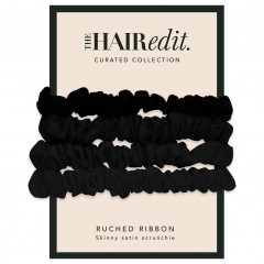 The Hair Edit Black Ruched Ribbon Scrunchies Черные резинки для волос с рюшами и лентой