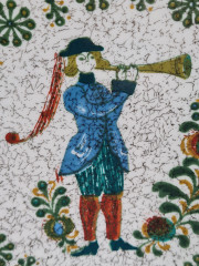 Тарелка декоративная винтажная Kurt Hammer с изображением юноши с дудочкой и растительным орнаментом, фарфор, 19.5 см, Германия, 1970-80гг.