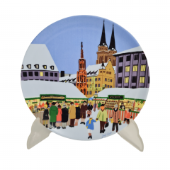 Тарелка декоративная винтажная Royal Tettau Bavaria "Рождественская ярмарка в Нюрнберге", фарфор, 19.5 см, Германия, 1970-80гг.