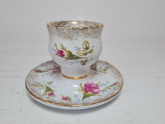 Подставки для яиц винтажные HS Chodziez Poland, белый фарфор с цветочным рисунком и обильной позолотой, 2шт х 7x 10 см, Польша, 1960-70гг.