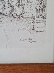 Картина винтажная "Немецкие домики", худ.D.Schild, графика, в раме, под стеклом, 46 х 35.5 см, Германия, 1994 год.