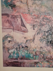 Картина винтажная / репродукция Поль Сезанн "Дом отца Лакруа (1873)", большой формат, в раме, 55 х 75.5 см, Бельгия, 1980-90гг.