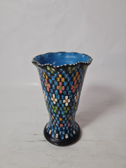 Ваза винтажная Agadir Marokko, черная керамика с красочным цветочным декором, 15,5 x 9,5 см, Марокко, 1960-70гг.