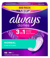 always Slipeinlage Fresh&amp;Protect Normal BigPack 56 St, Прокладки Ежедневные Normal 56 штук, 50 упаковок (2800 штук)