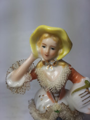 Статуэтка в стиле рококо Дама с арфой, 15 x 7 см, Германия, 1960-70гг.