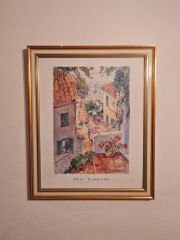 Картина винтажная / репродукция Paul Simmons "Ступени гавани", в раме, 56 х 46 см, Германия, 1980-90гг.