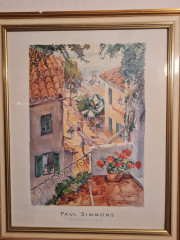 Картина винтажная / репродукция Paul Simmons "Ступени гавани", в раме, 56 х 46 см, Германия, 1980-90гг.