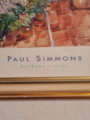 Картина винтажная / репродукция Paul Simmons "Ступени гавани", в раме, 56 х 46 см, Германия, 1980-90гг.